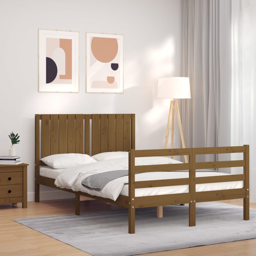 Berkfield Bed Frame with Headboard Honey Brown Small Double Solid Wood