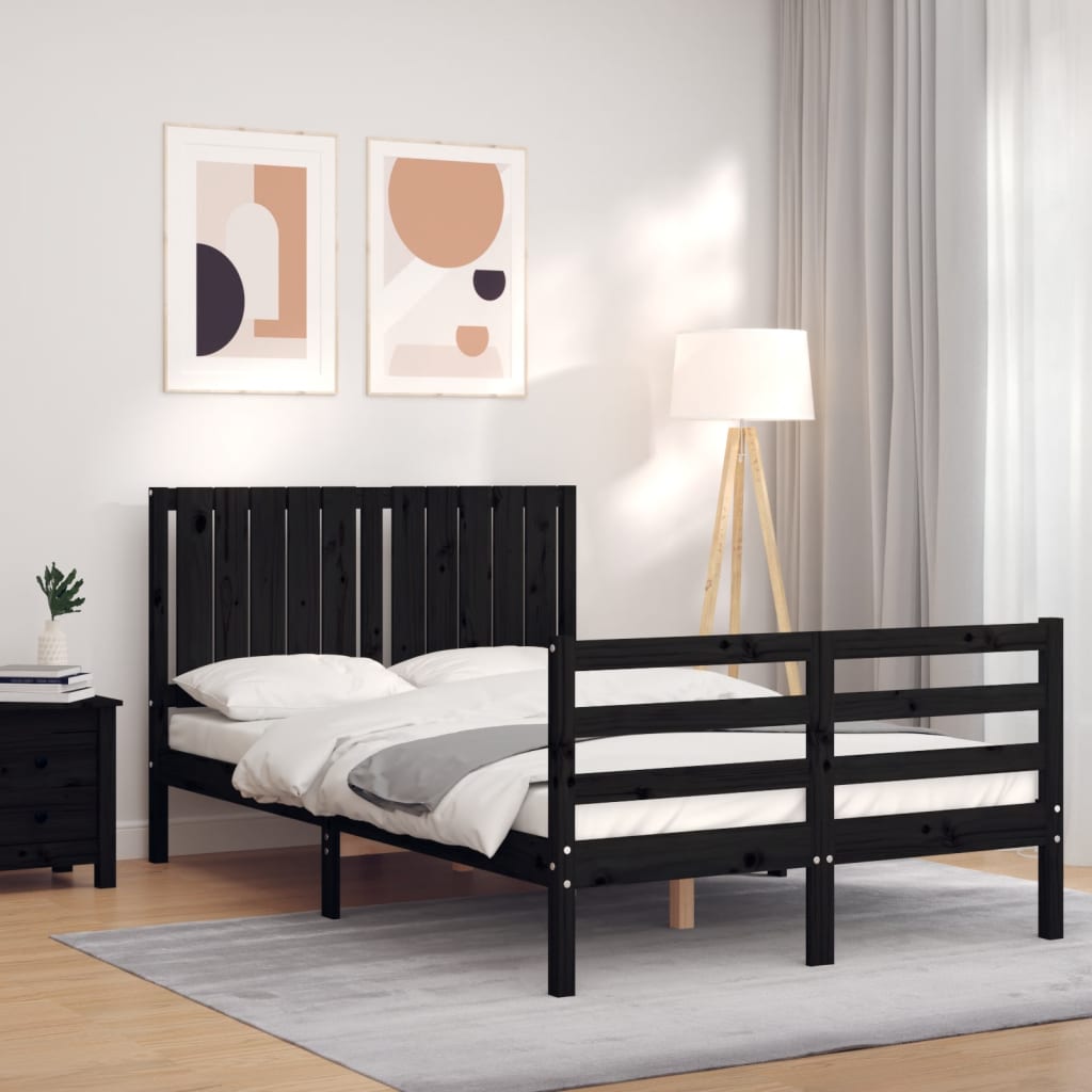 Berkfield Bed Frame with Headboard Black Small Double Solid Wood