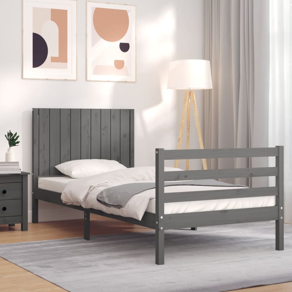 Berkfield Bed Frame with Headboard Grey 90x200 cm Solid Wood