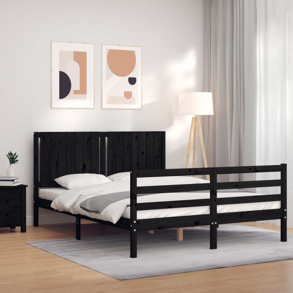 Berkfield Bed Frame with Headboard Black 160x200 cm Solid Wood