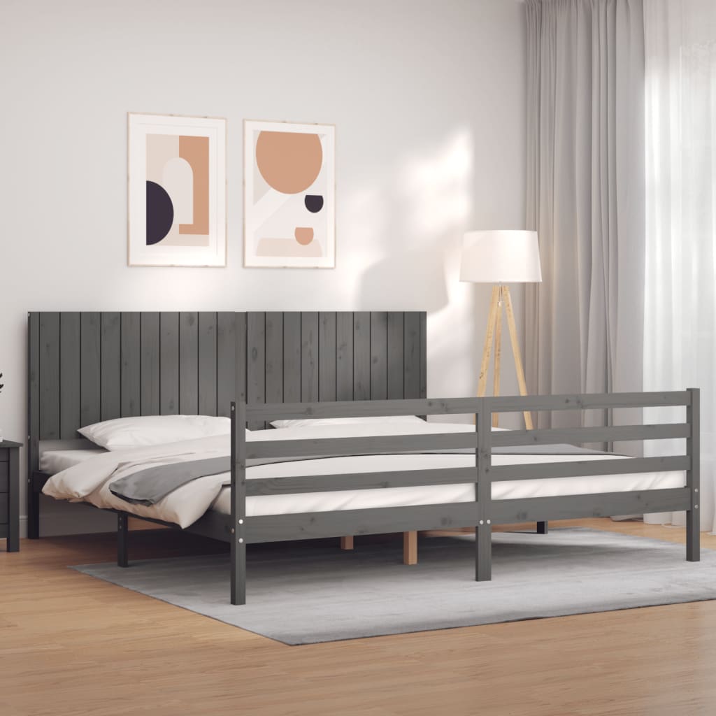 Berkfield Bed Frame with Headboard Grey 200x200 cm Solid Wood