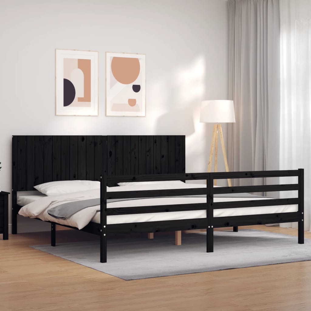Berkfield Bed Frame with Headboard Black 200x200 cm Solid Wood
