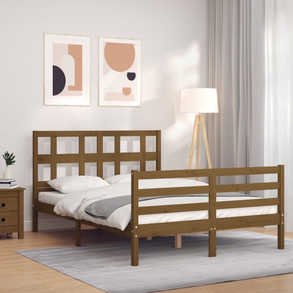 Berkfield Bed Frame with Headboard Honey Brown 140x190 cm Solid Wood