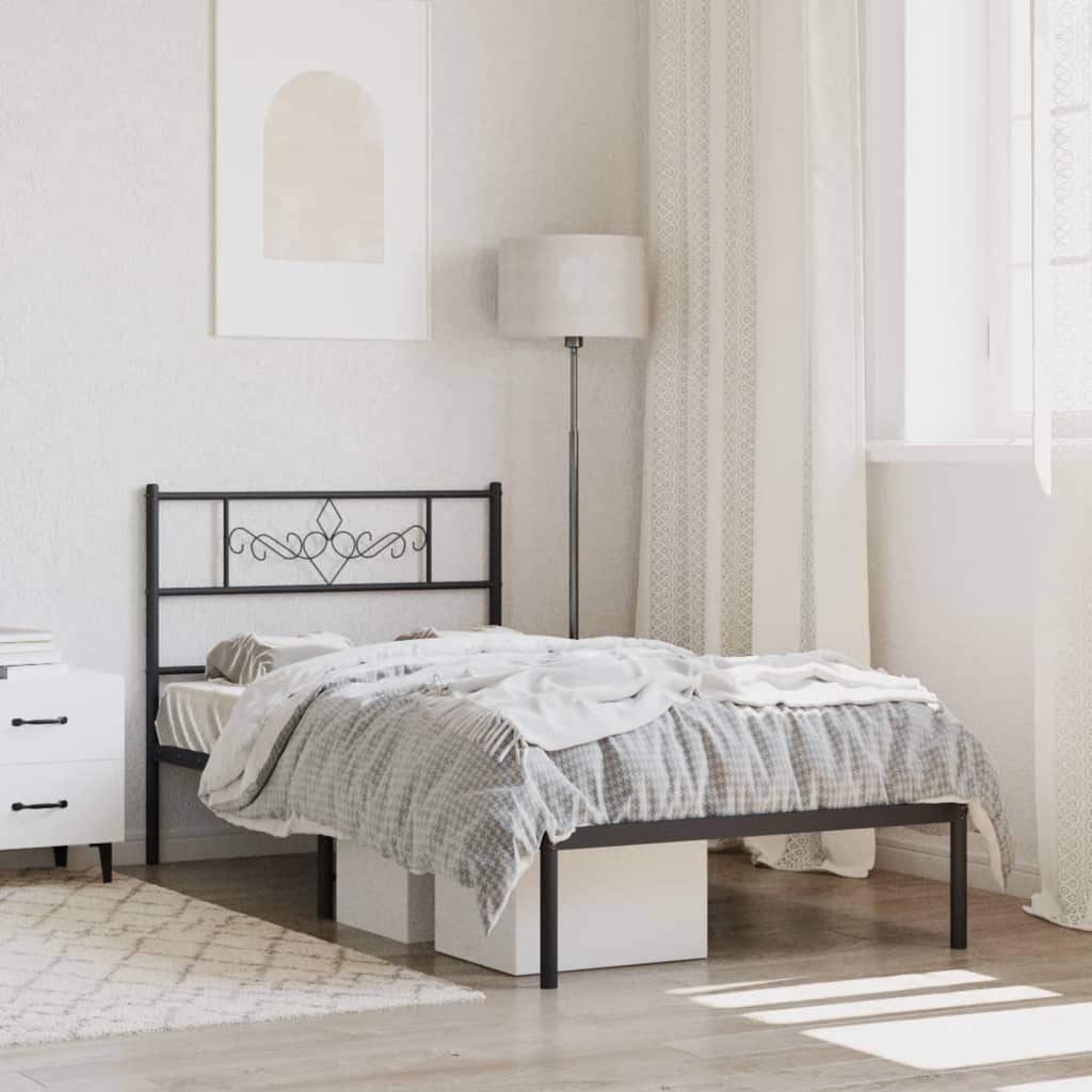 Berkfield Metal Bed Frame with Headboard Black 107x203 cm