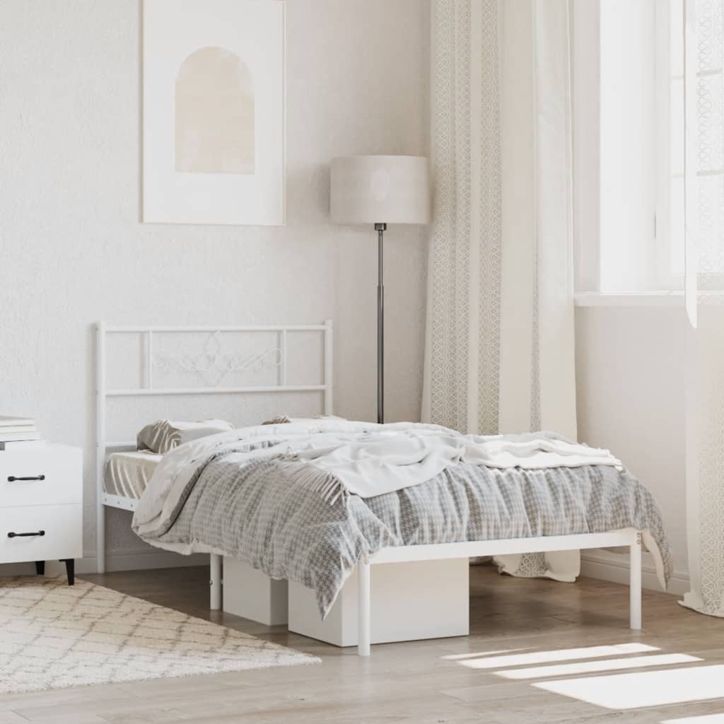 Berkfield Metal Bed Frame with Headboard White 90x200 cm