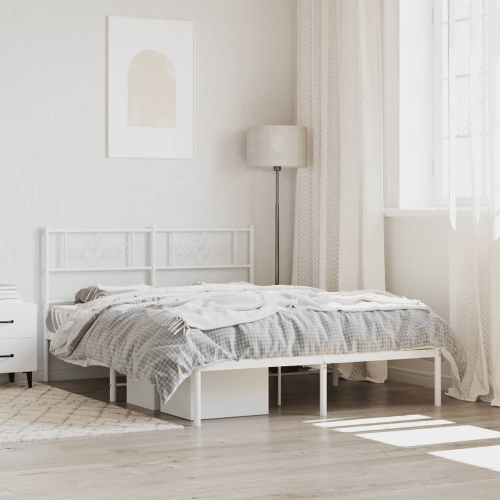 Berkfield Metal Bed Frame with Headboard White 140x190 cm