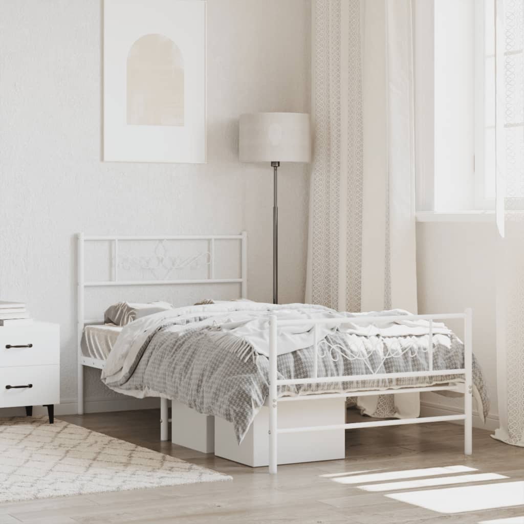 Berkfield Metal Bed Frame with Headboard and Footboard White 107x203 cm