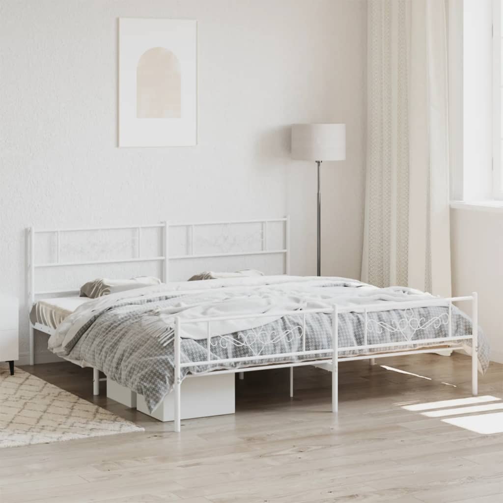 Berkfield Metal Bed Frame with Headboard and Footboard White 183x213 cm