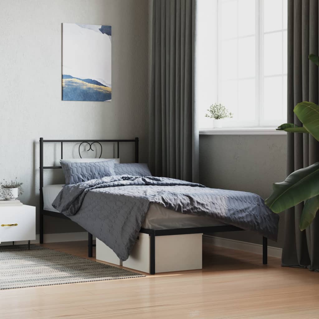 Berkfield Metal Bed Frame with Headboard Black 107x203 cm