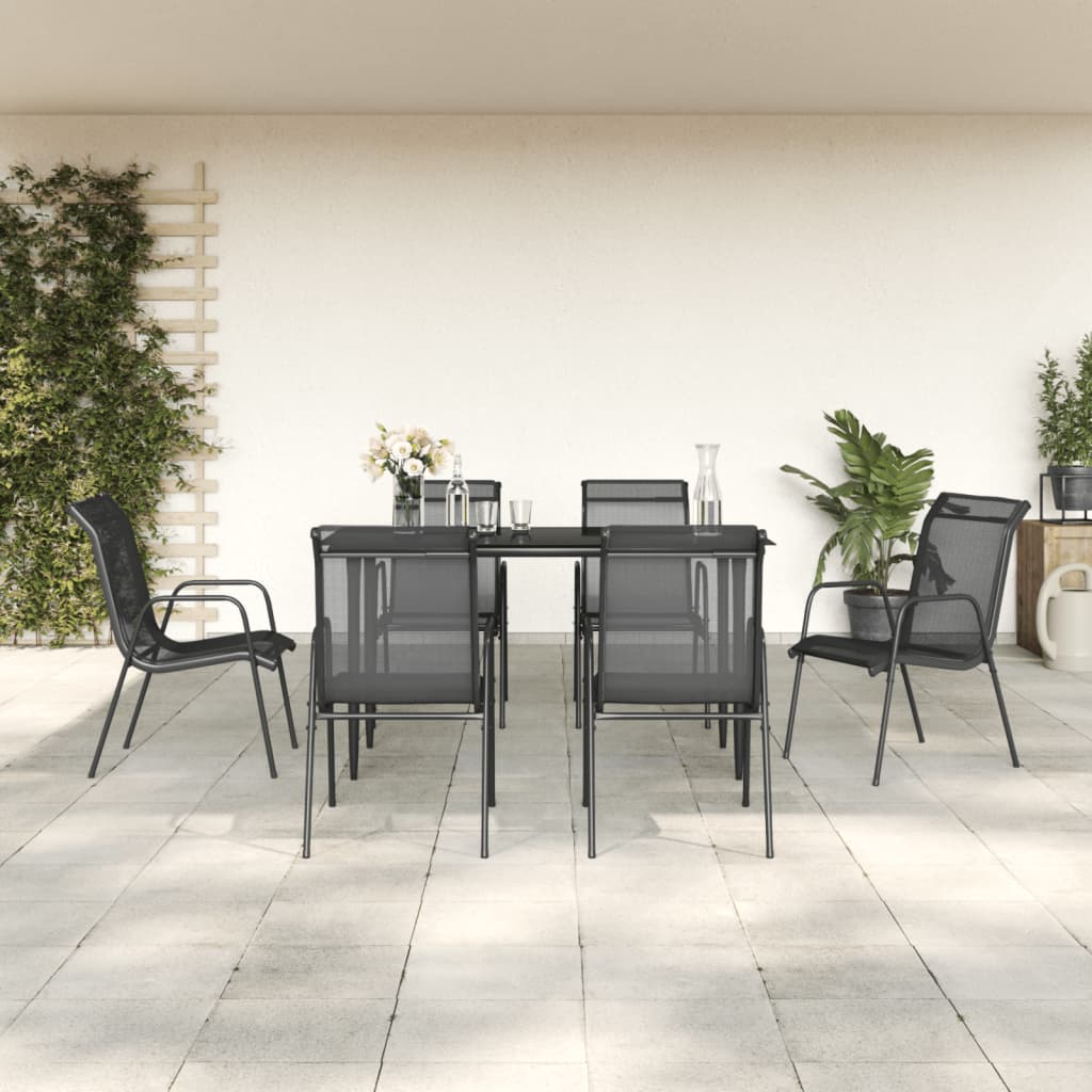 Berkfield 7 Piece Garden Dining Set Black Steel and Textilene