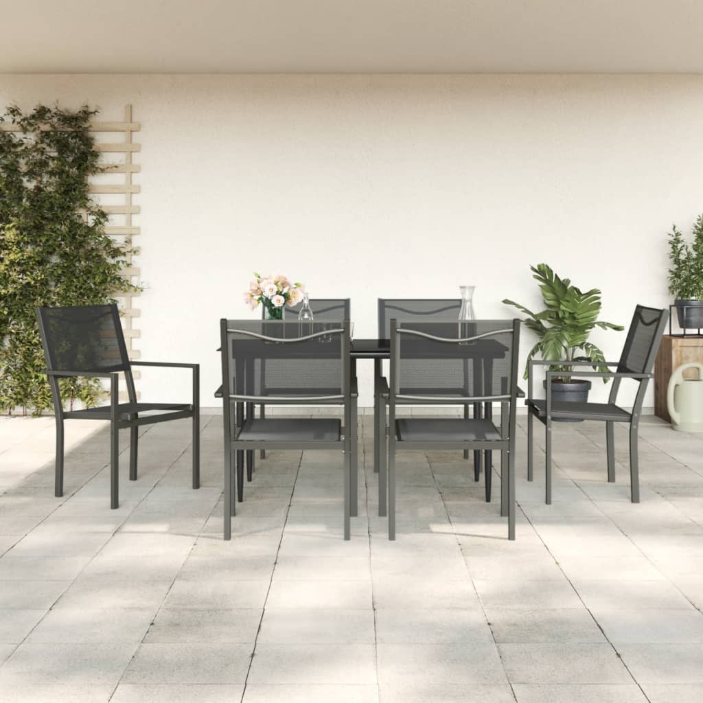 Berkfield 7 Piece Garden Dining Set Black Steel and Textilene