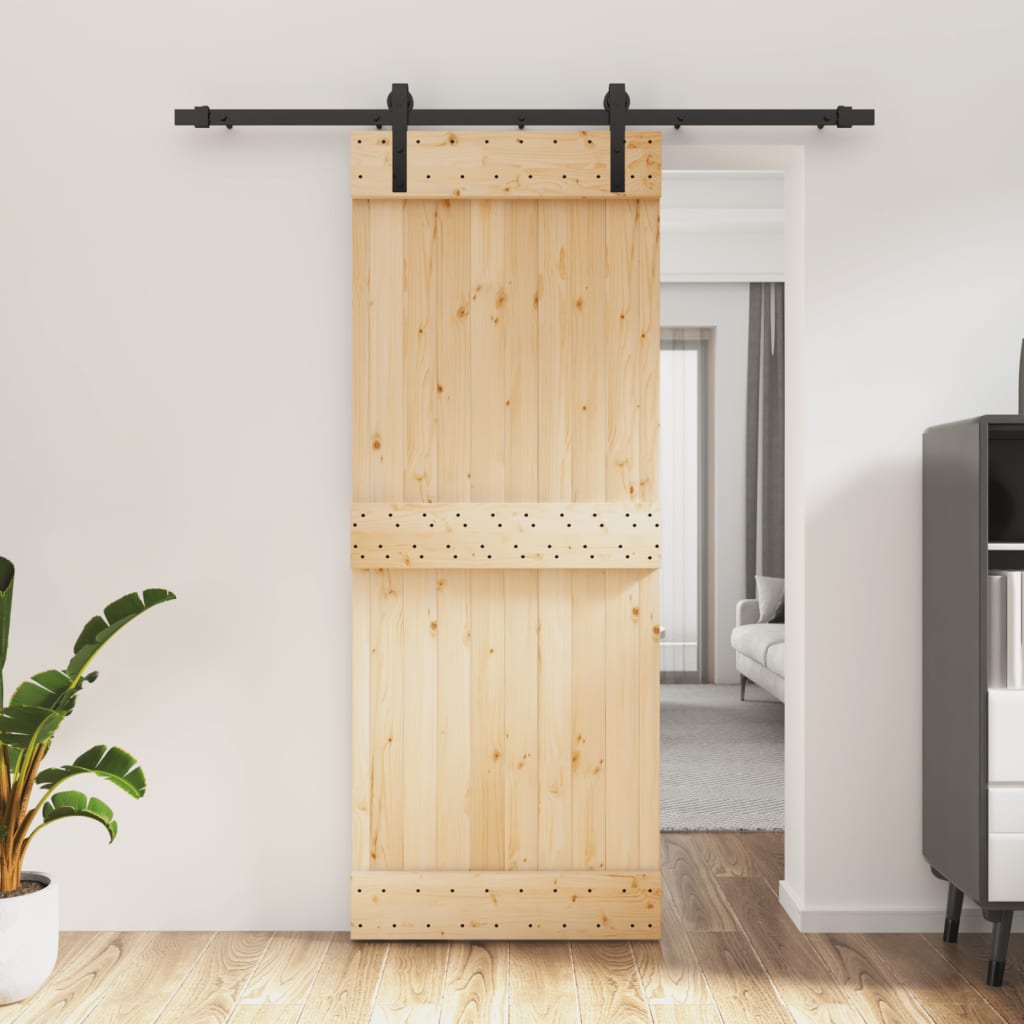 Berkfield Sliding Door with Hardware Set 80x210 cm Solid Wood Pine