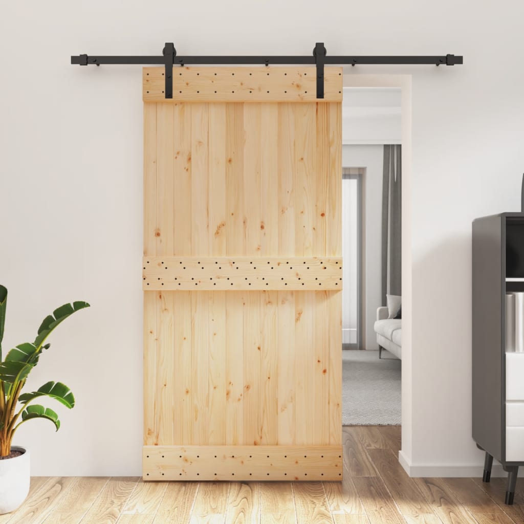 Berkfield Sliding Door with Hardware Set 100x210 cm Solid Wood Pine
