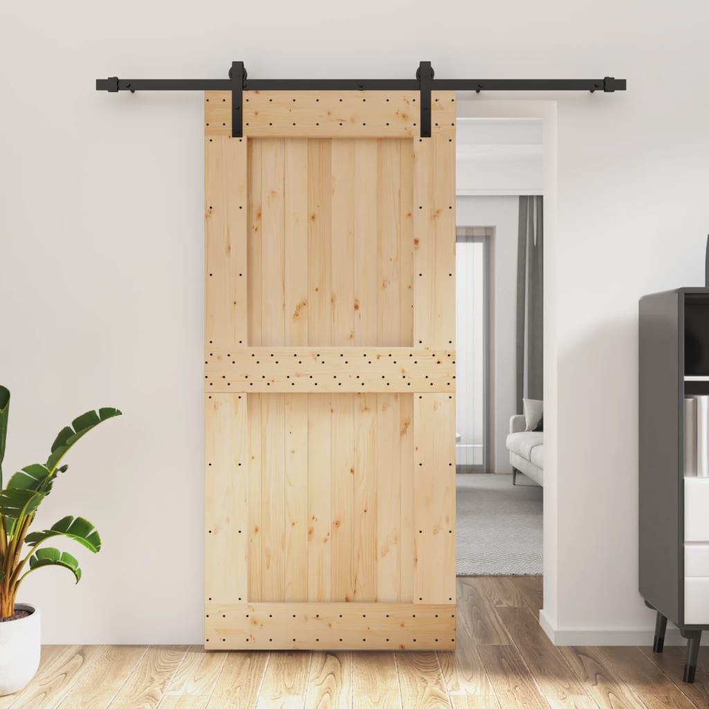 Berkfield Sliding Door with Hardware Set 95x210 cm Solid Wood Pine