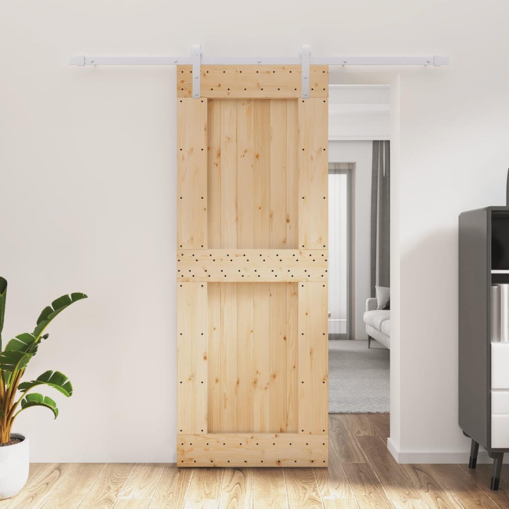 Berkfield Sliding Door with Hardware Set 80x210 cm Solid Wood Pine