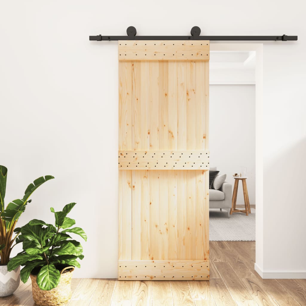 Berkfield Sliding Door with Hardware Set 80x210 cm Solid Wood Pine