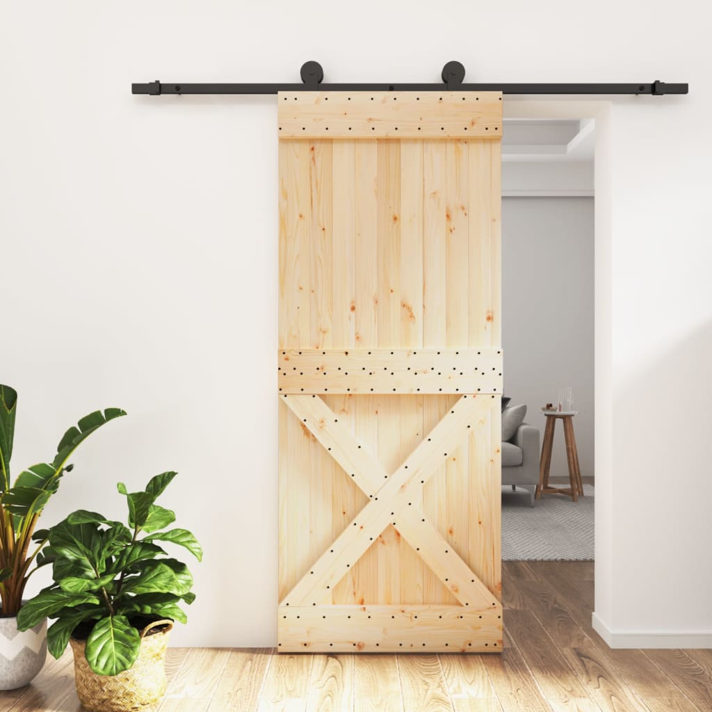 Berkfield Sliding Door with Hardware Set 85x210 cm Solid Wood Pine