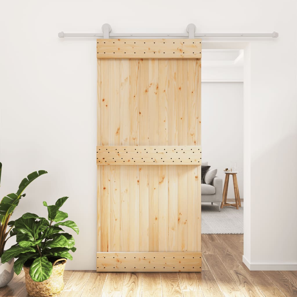 Berkfield Sliding Door with Hardware Set 95x210 cm Solid Wood Pine