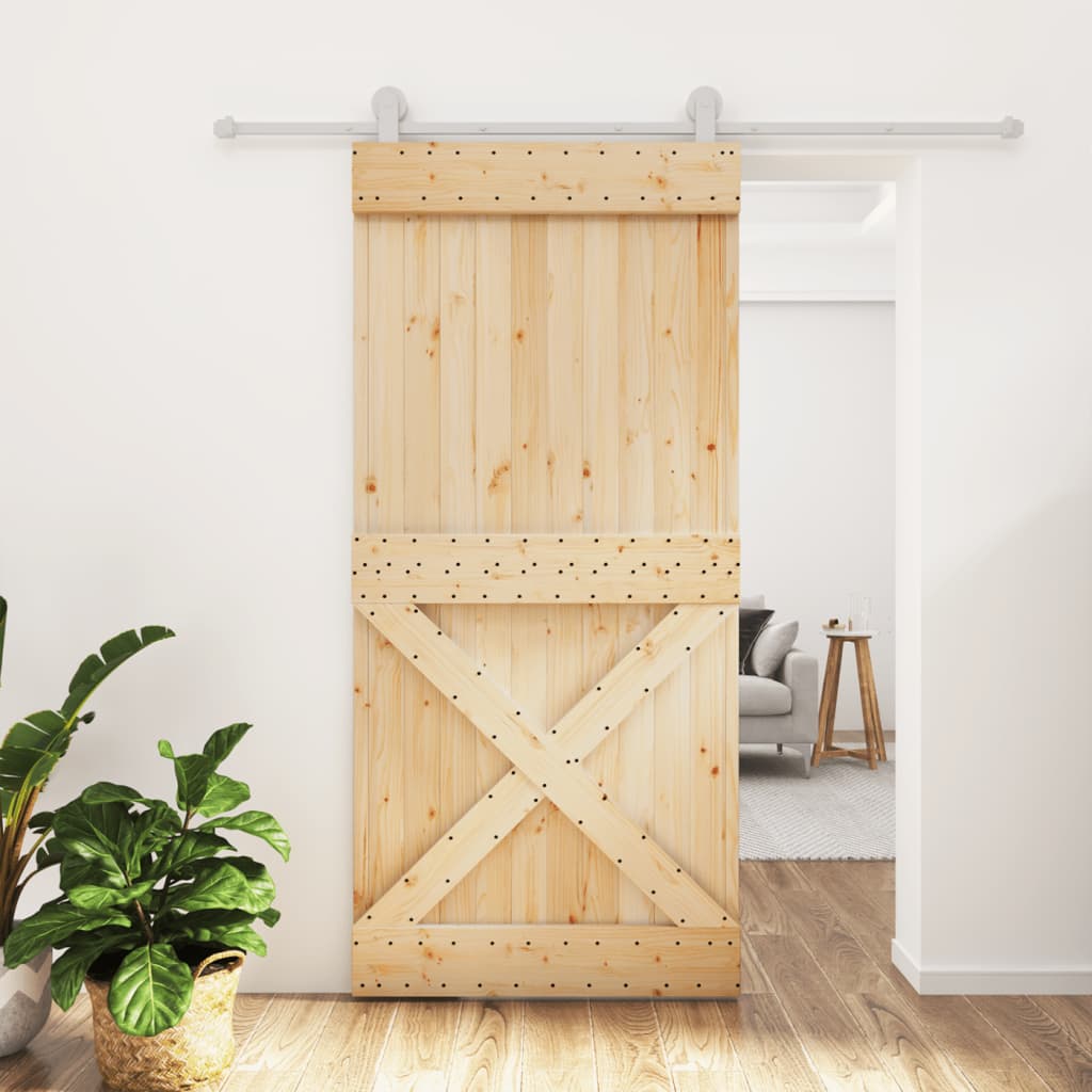 Berkfield Sliding Door with Hardware Set 95x210 cm Solid Wood Pine