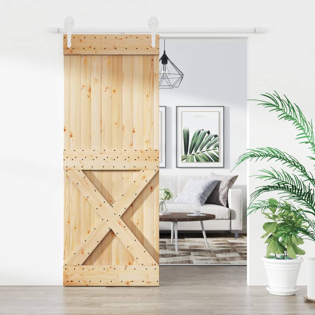 Berkfield Sliding Door with Hardware Set 80x210 cm Solid Wood Pine