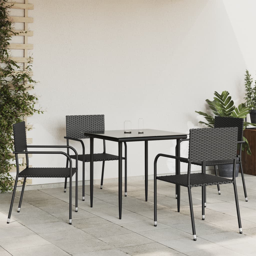 Berkfield 5 Piece Garden Dining Set Black Poly Rattan and Steel