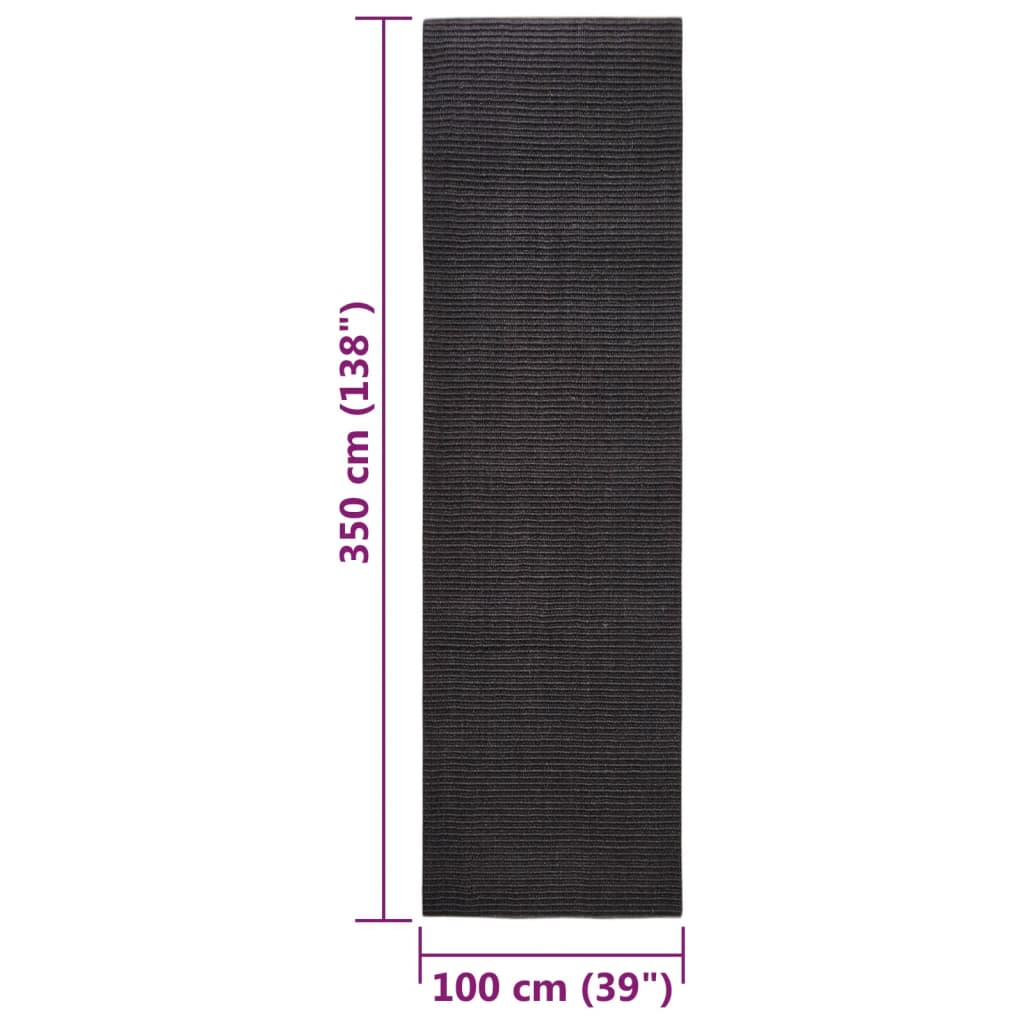 Berkfield Sisal Rug for Scratching Post Black 100x350 cm
