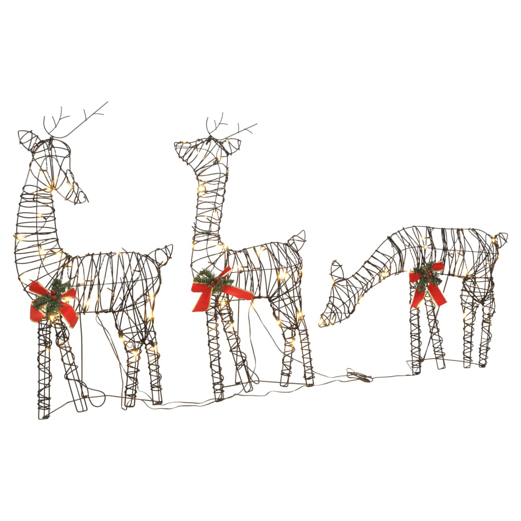 Berkfield Christmas Decoration Reindeer Family 90 LEDs Warm White Rattan