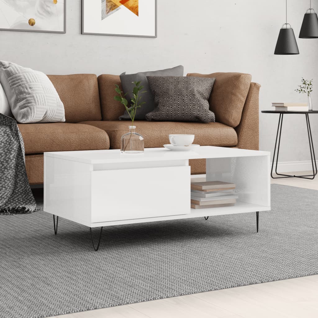 Berkfield Coffee Table High Gloss White 90x50x36.5 cm Engineered Wood