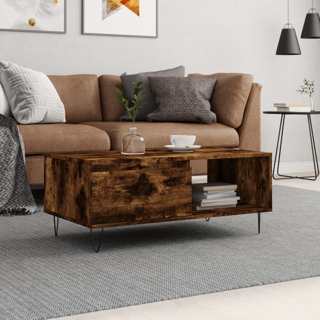 Berkfield Coffee Table Smoked Oak 90x50x36.5 cm Engineered Wood