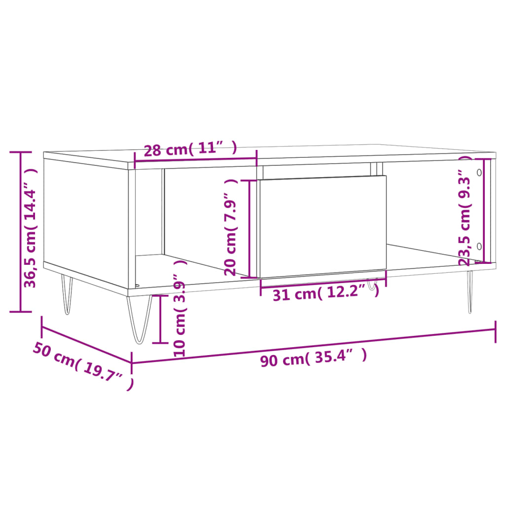 Berkfield Coffee Table Grey Sonoma 90x50x36.5 cm Engineered Wood