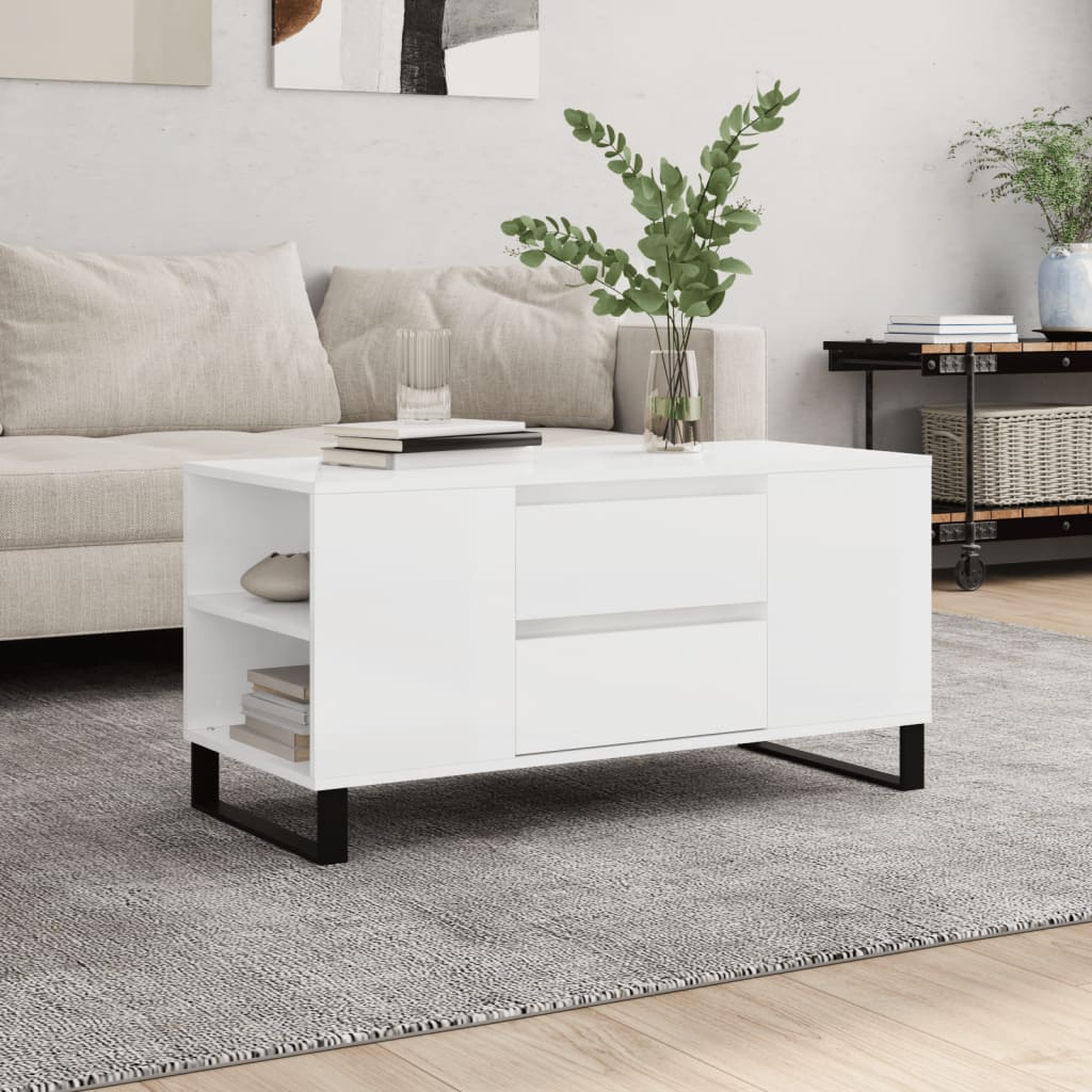 Berkfield Coffee Table High Gloss White 102x44.5x50 cm Engineered Wood