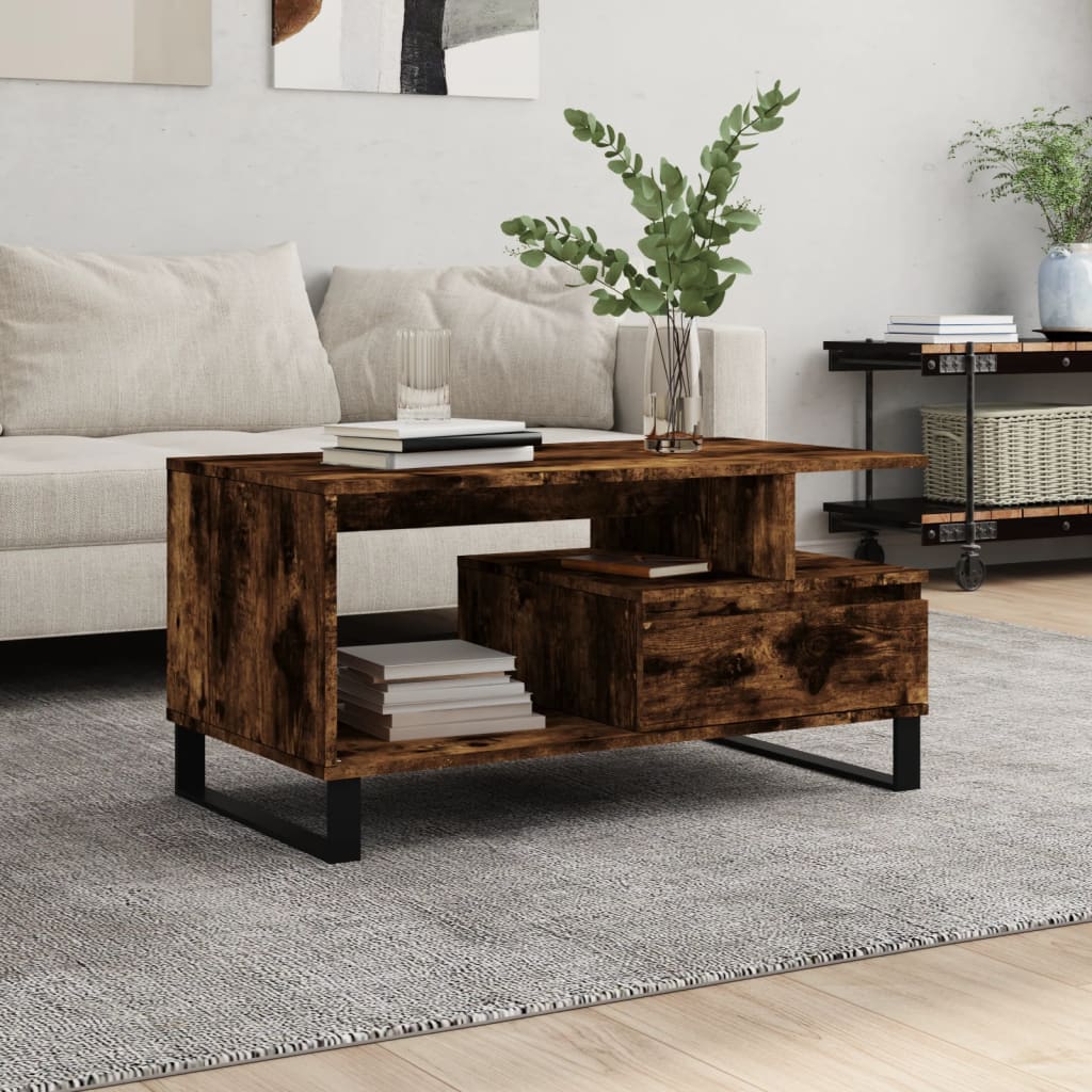 Berkfield Coffee Table Smoked Oak 90x49x45 cm Engineered Wood