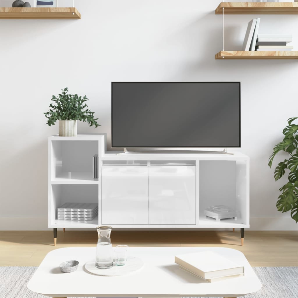 Berkfield TV Cabinet High Gloss White 100x35x55 cm Engineered Wood