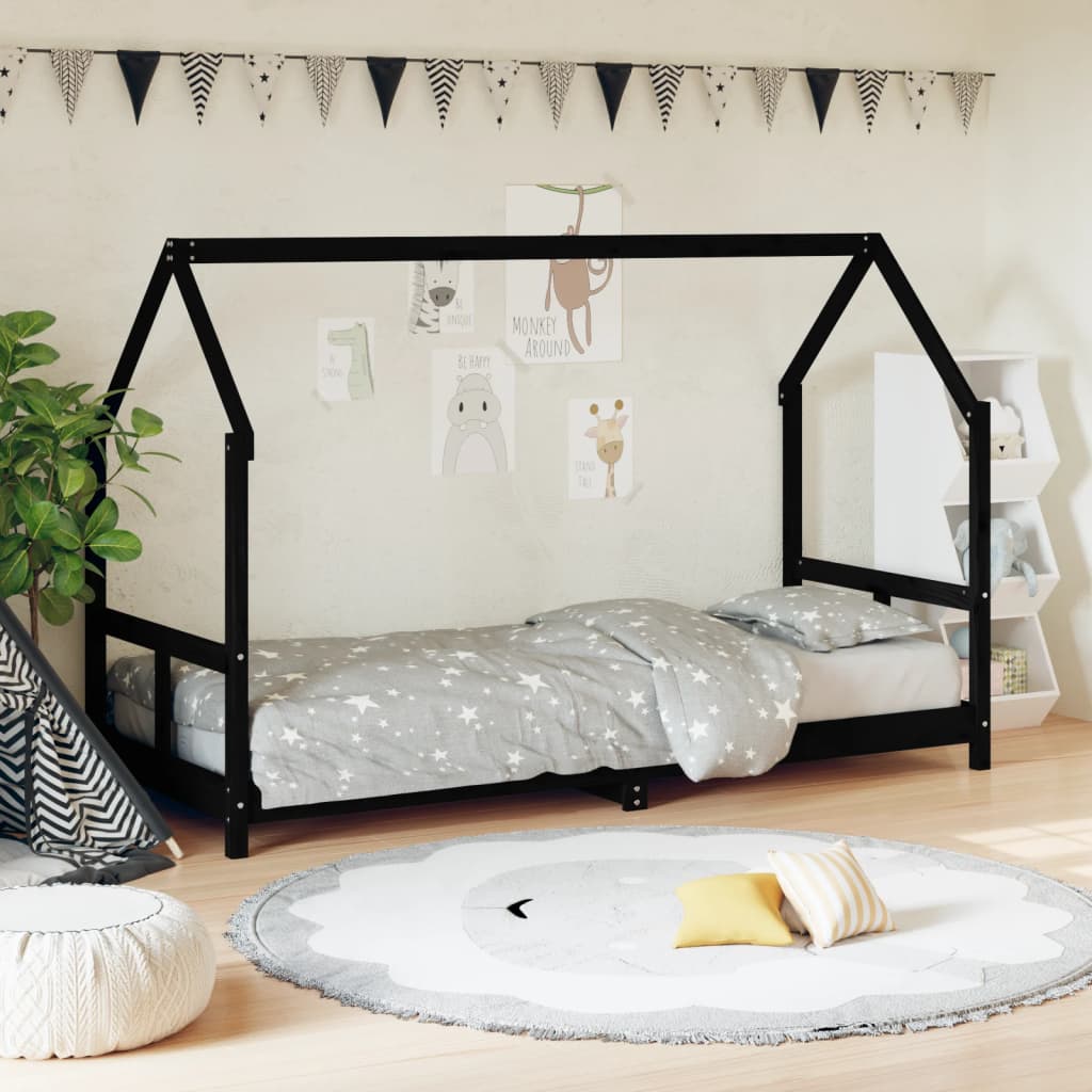 Berkfield Kids Bed Frame Black 80x200 cm Solid Wood Pine
