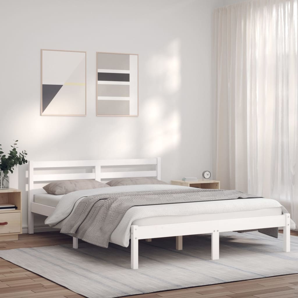 Berkfield Bed Frame White 135x190 cm Solid Wood Pine 4FT6 Double