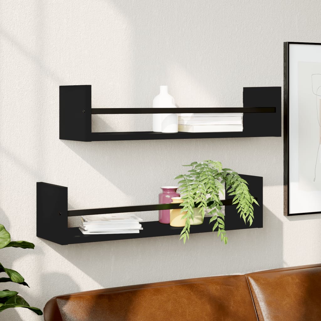 Berkfield Wall Shelves with Bars 2 pcs Black 60x16x14 cm