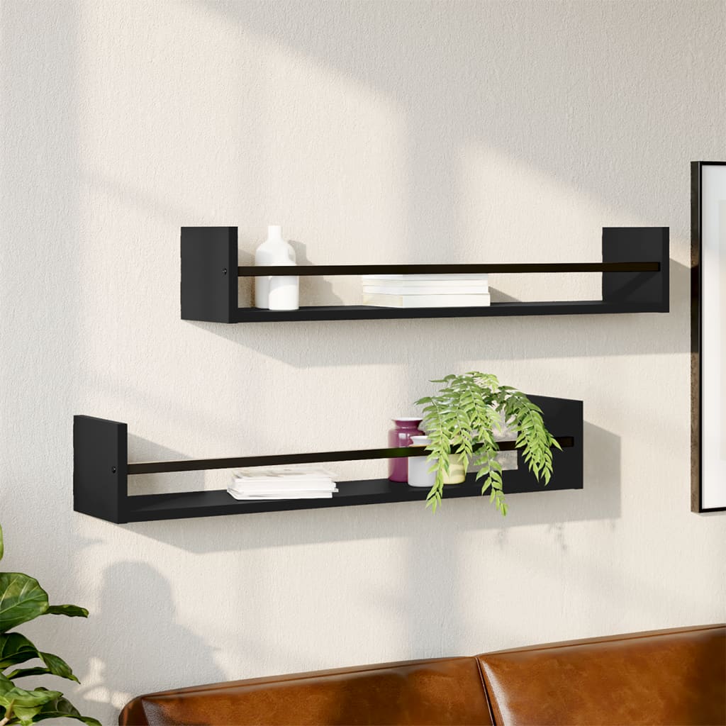 Berkfield Wall Shelves with Bars 2 pcs Black 80x16x14 cm