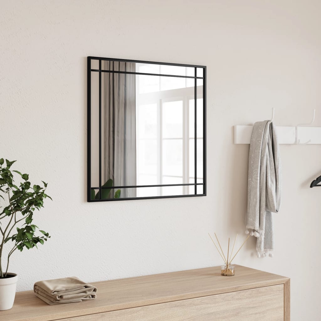Berkfield Wall Mirror Black 50x50 cm Square Iron