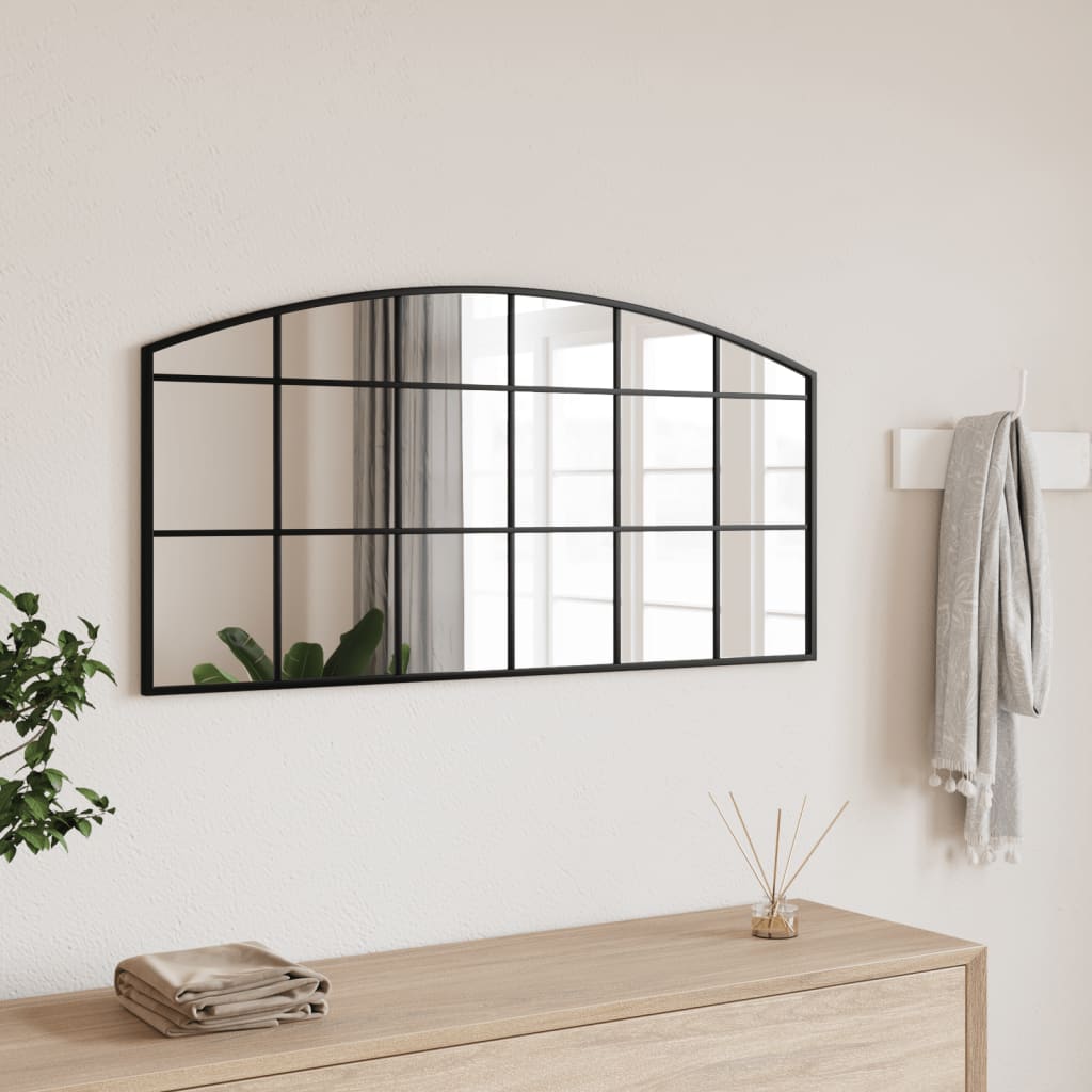 Berkfield Wall Mirror Black 100x50 cm Arch Iron