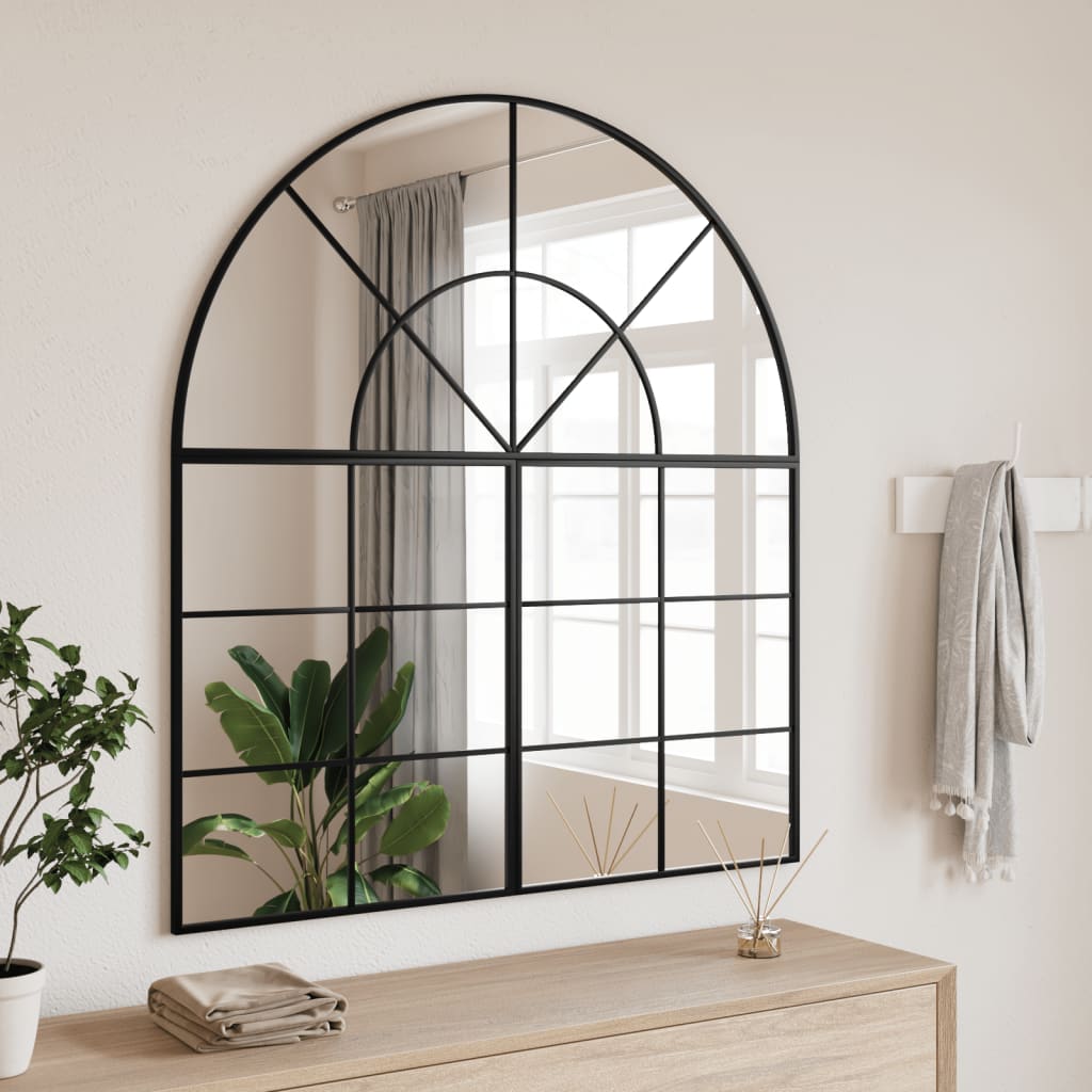Berkfield Wall Mirror Black 100x50 cm Arch Iron
