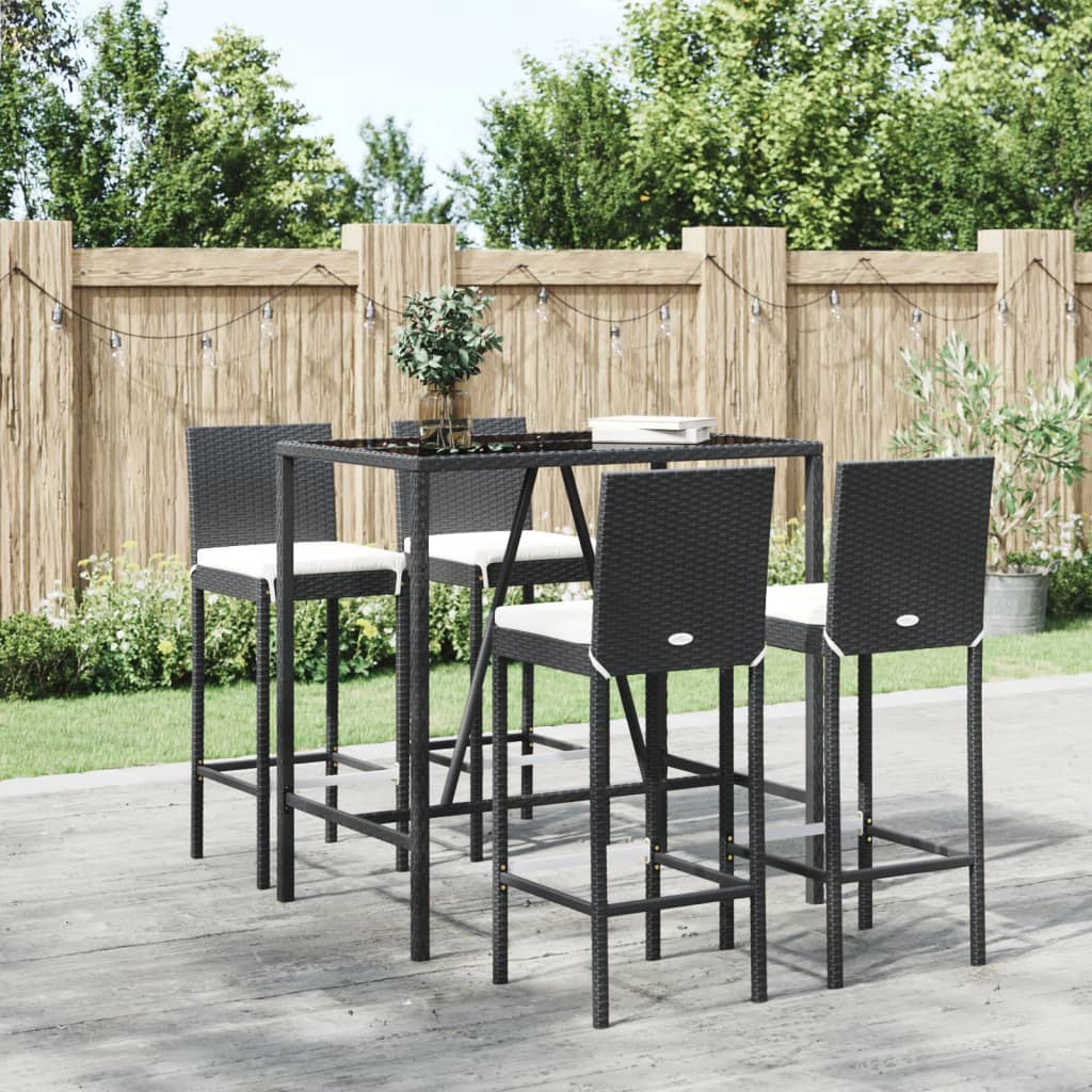 Berkfield 5 Piece Garden Bar Set with Cushions Black Poly Rattan