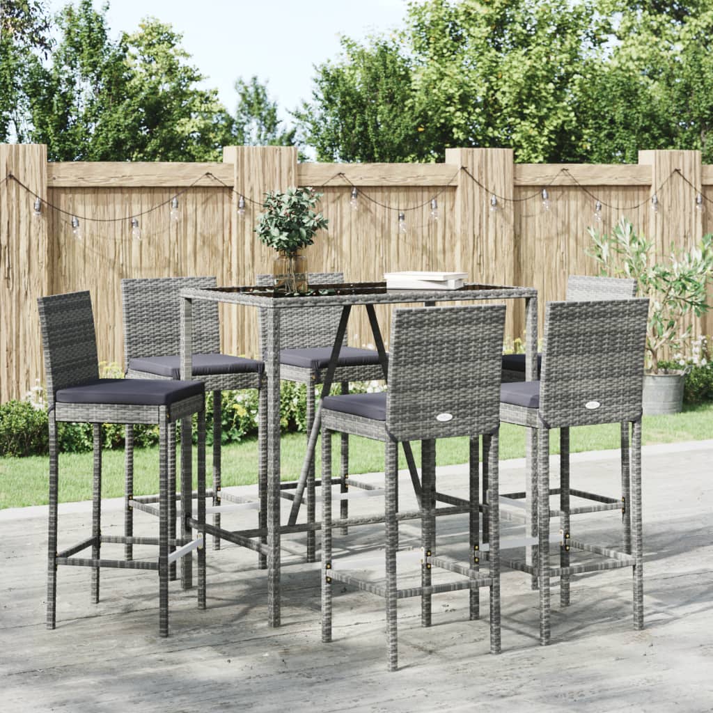 Berkfield 7 Piece Garden Bar Set with Cushions Grey Poly Rattan