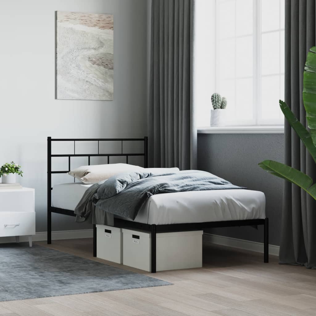 Berkfield Metal Bed Frame with Headboard Black 100x190 cm