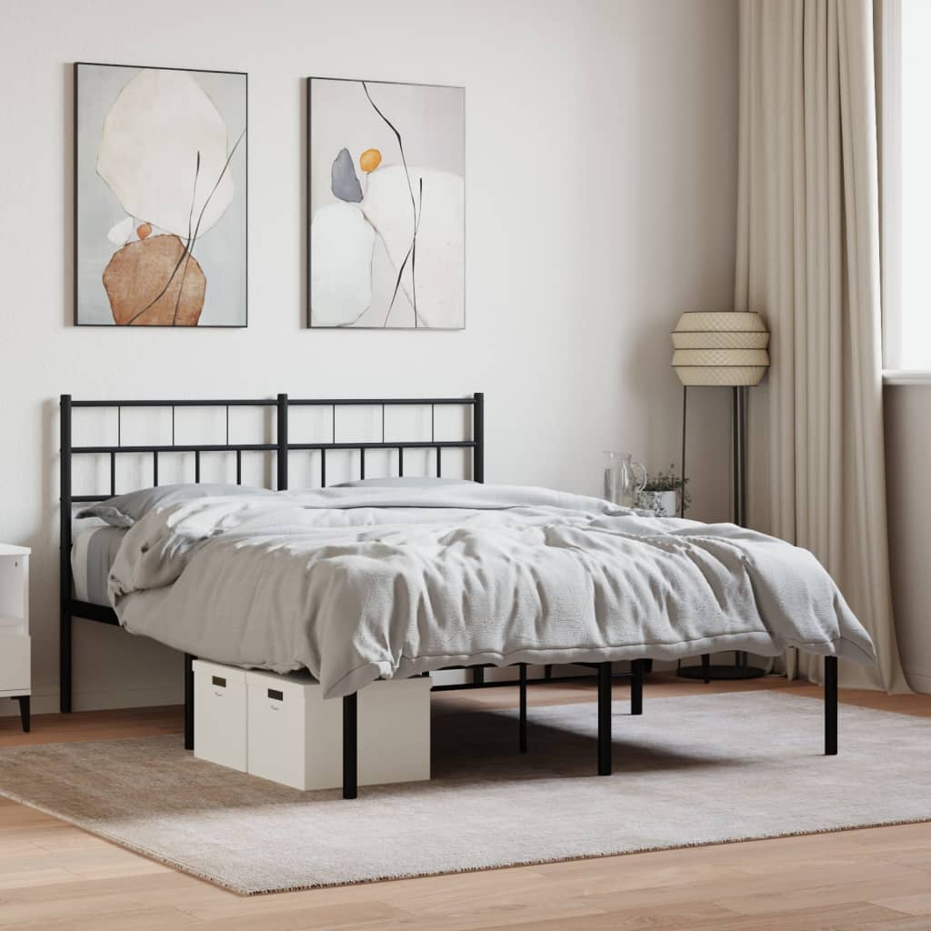 Berkfield Metal Bed Frame with Headboard Black 135x190 cm