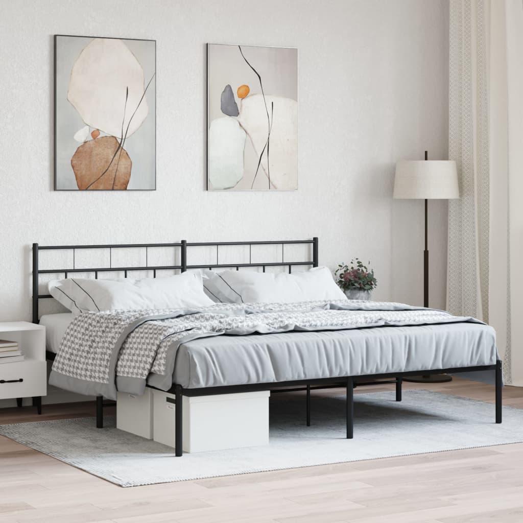 Berkfield Metal Bed Frame with Headboard Black 180x200 cm