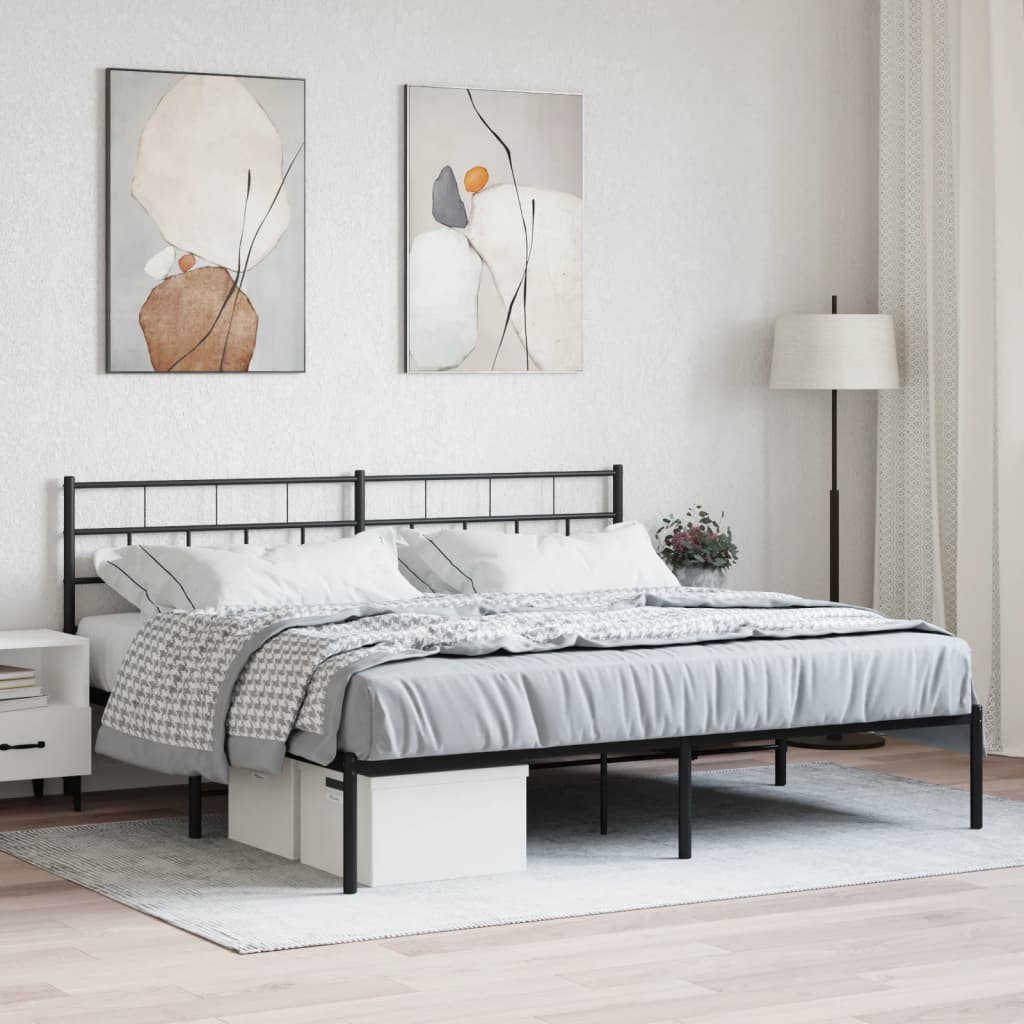 Berkfield Metal Bed Frame with Headboard Black 200x200 cm