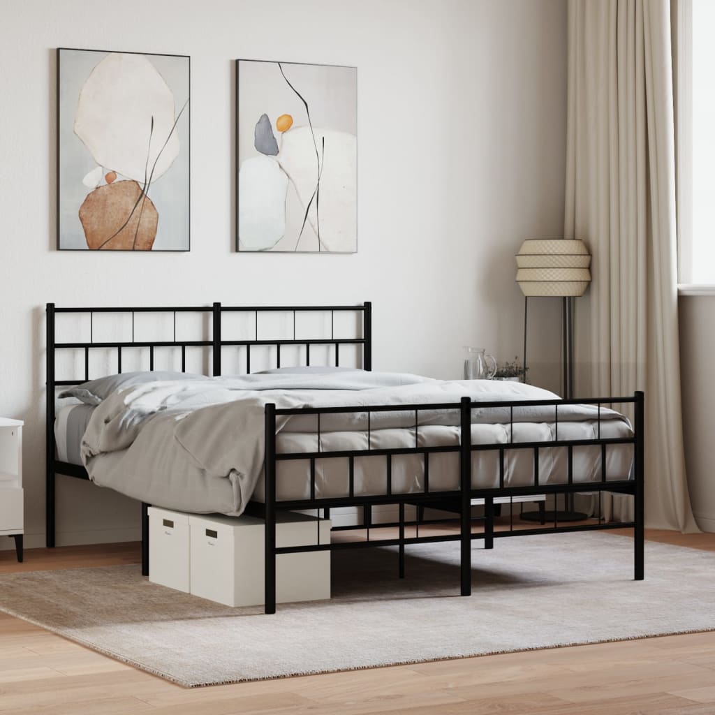 Berkfield Metal Bed Frame with Headboard and Footboard Black 140x190 cm