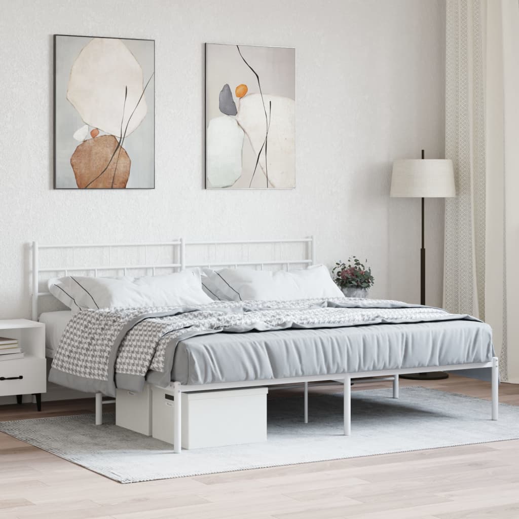 Berkfield Metal Bed Frame with Headboard White 193x203 cm