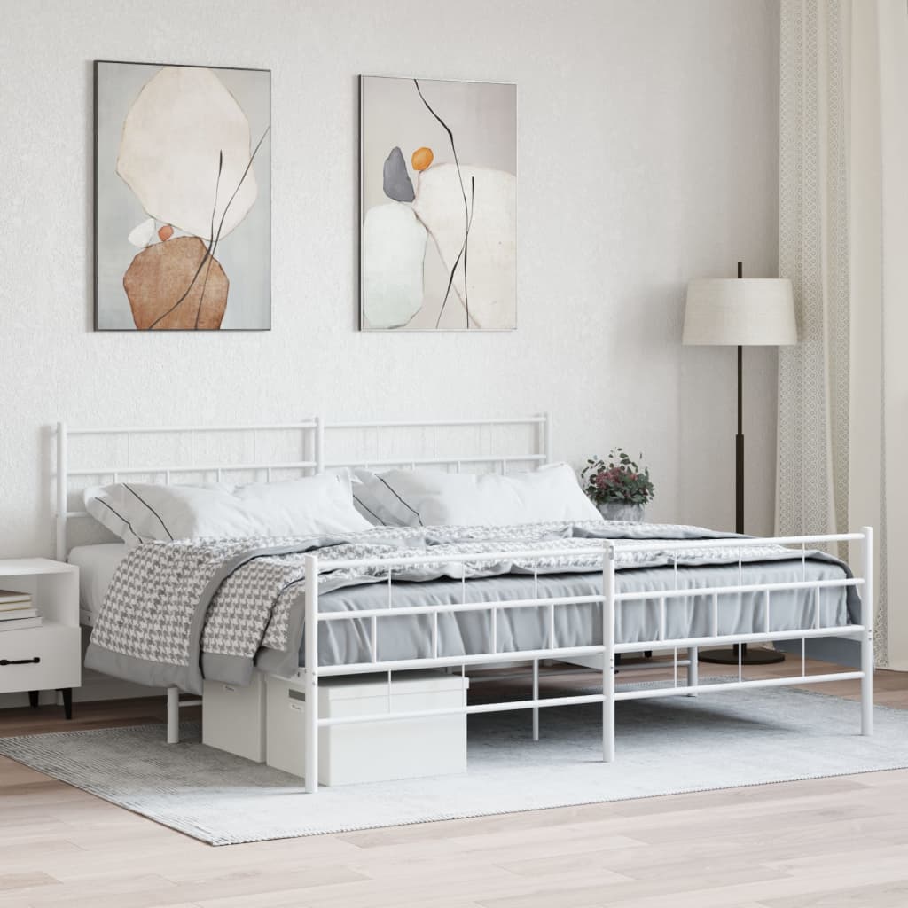 Berkfield Metal Bed Frame with Headboard and Footboard White 183x213 cm