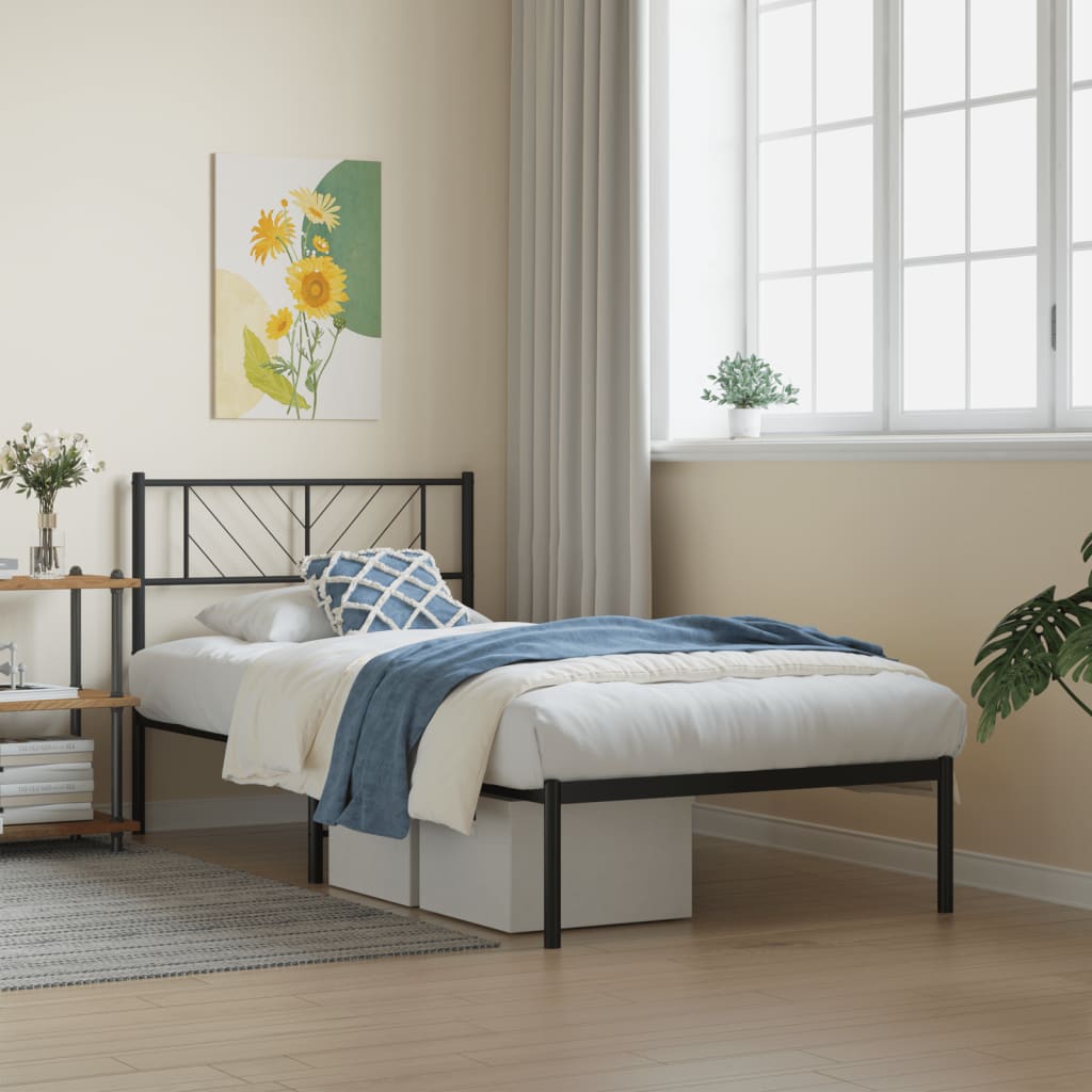 Berkfield Metal Bed Frame with Headboard Black 75x190 cm